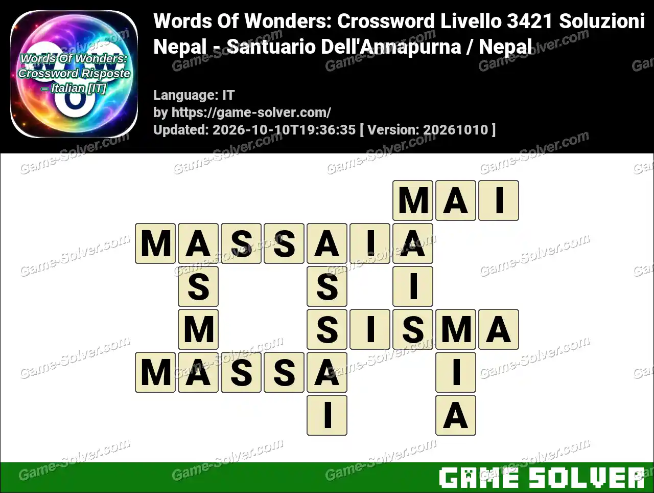 Words Of Wonders: Crossword Livello 3421 Soluzioni – Nepal – Santuario Dell’Annapurna / Nepal
